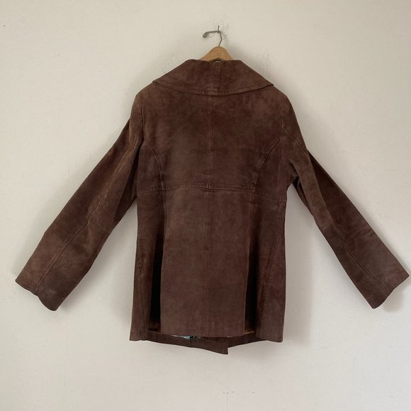 XOXO Chocolate Brown Suede Coat Double Breasted Jacket size L - Picture 9 of 14